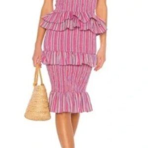 Tularosa Striped Strapless Ruched Dress